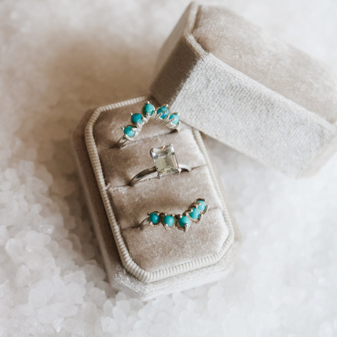 'Margot' Moissanite Engagement + Turquoise Wedding Ring Set // Made to Order