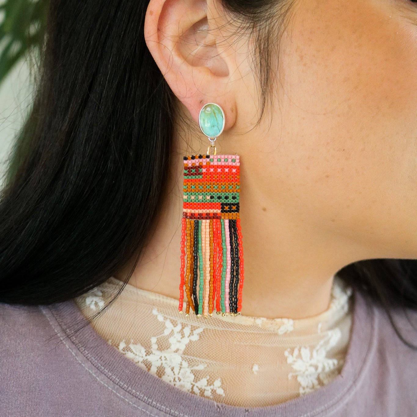 American Turquoise + Beaded Earrings III // One of a Kind