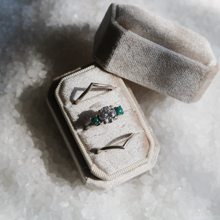 ‘Camille’ Moissanite + Turquoise Engagement & Wedding Ring Set // Made to Order