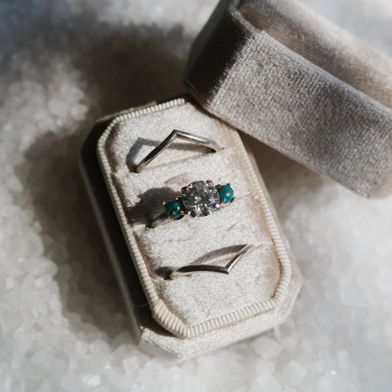 ‘Camille’ Diamond + Turquoise Engagement & Wedding Ring Set // Made to Order