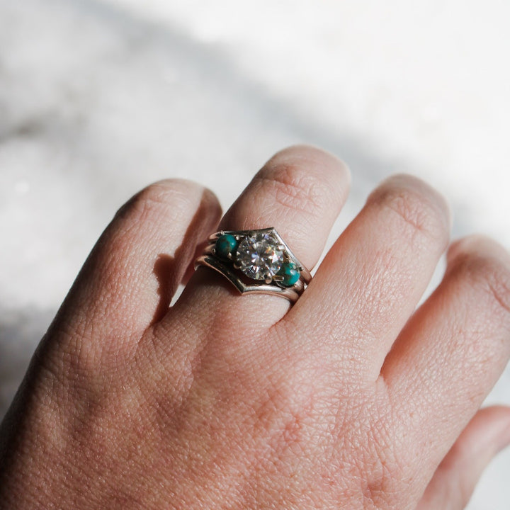 ‘Camille’ Moissanite + Turquoise Engagement & Wedding Ring Set // Made to Order