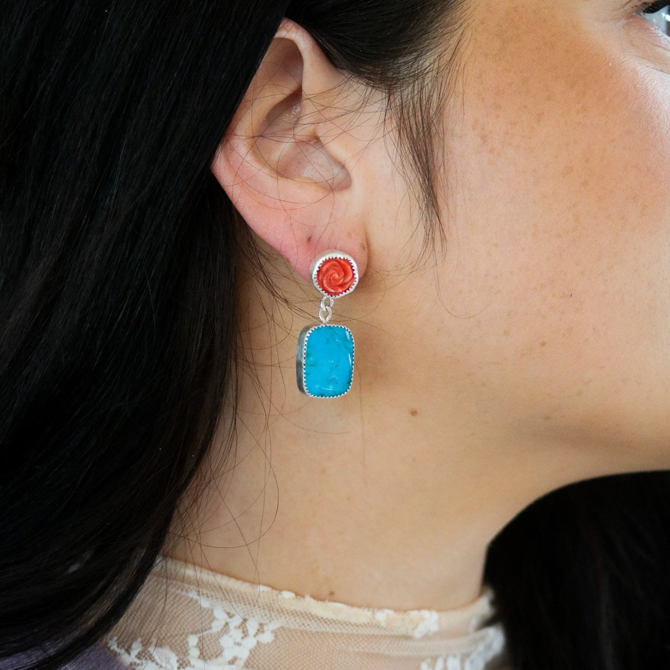 Spiny Rose + Turquoise Drop Earrings I // One of a Kind
