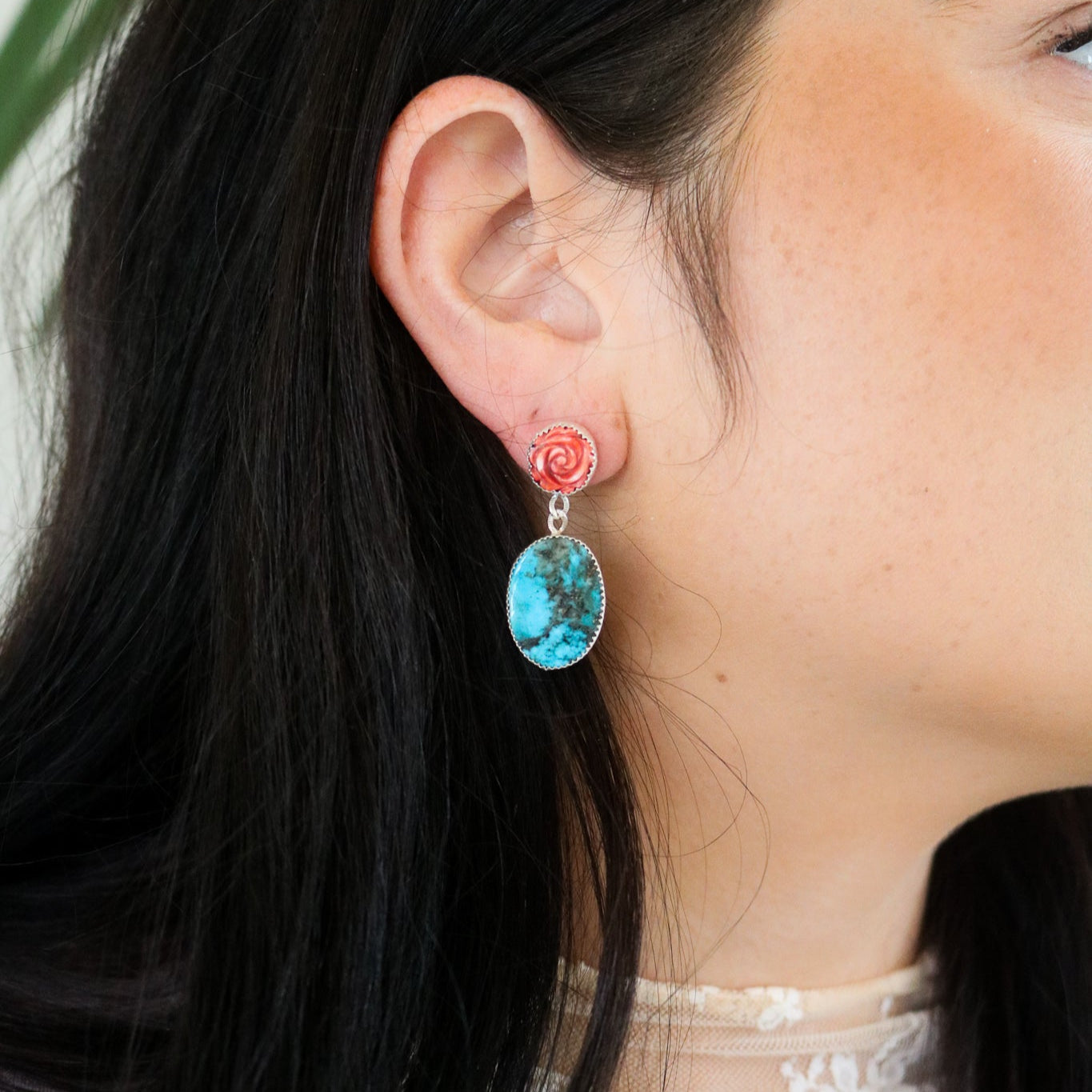 Spiny Rose + Turquoise Drop Earrings II // One of a Kind