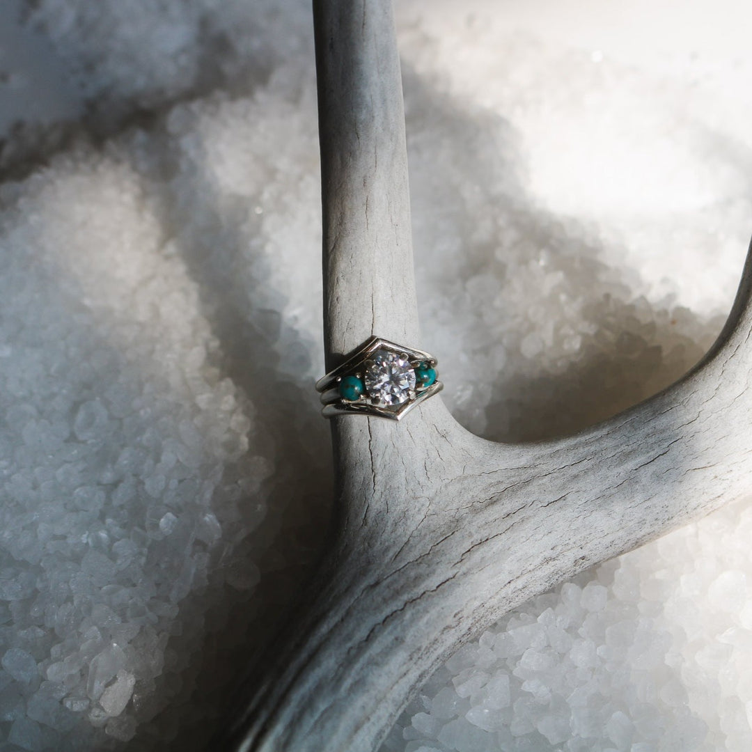 ‘Camille’ Moissanite + Turquoise Engagement & Wedding Ring Set // Made to Order