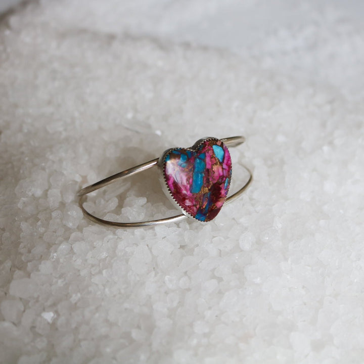 Pink Dahlia Heart Cuff // One of a Kind