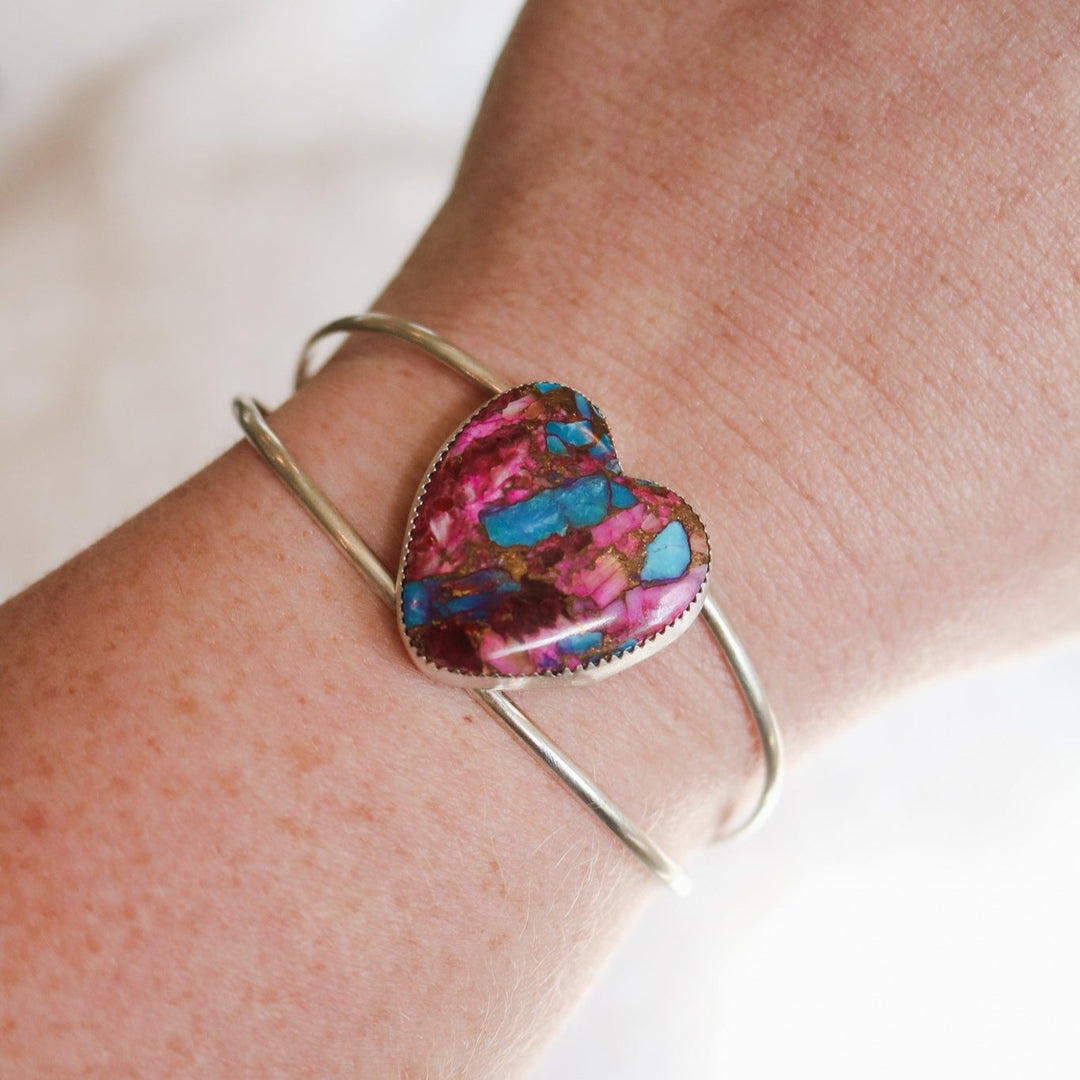 Pink Dahlia Heart Cuff // One of a Kind