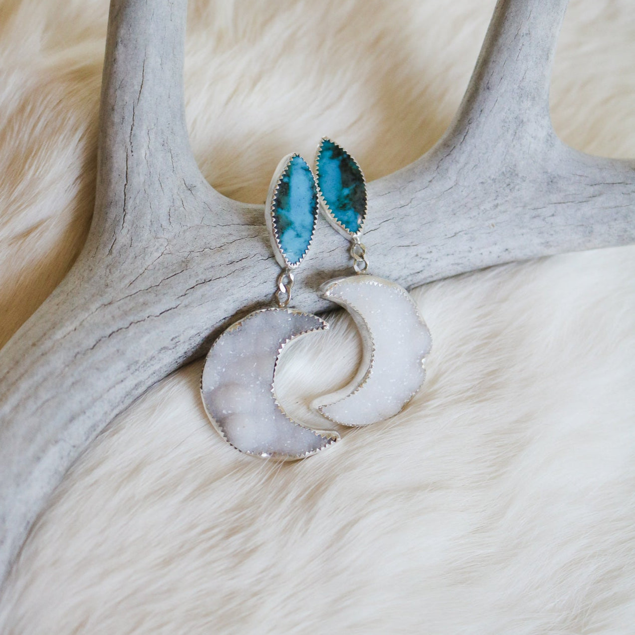 American Turquoise + Quartz Druzy Drop Earrings // One of a Kind