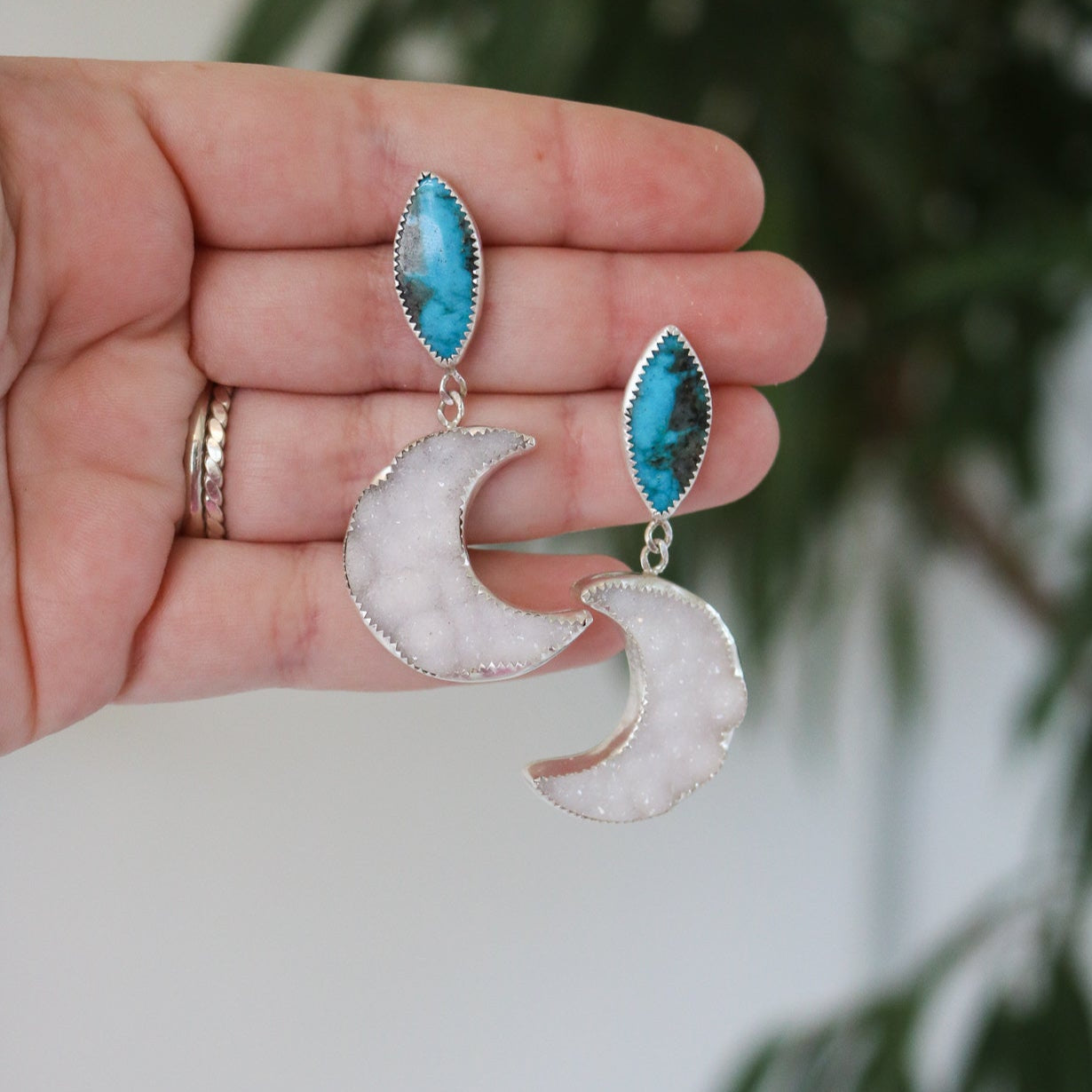 American Turquoise + Quartz Druzy Drop Earrings // One of a Kind
