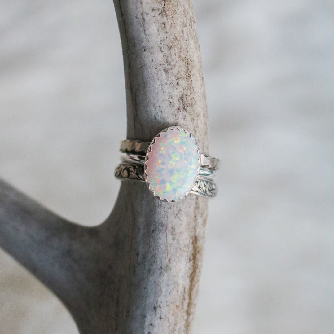 Laredo Stacking Ring Set in White Opal // Made to Order