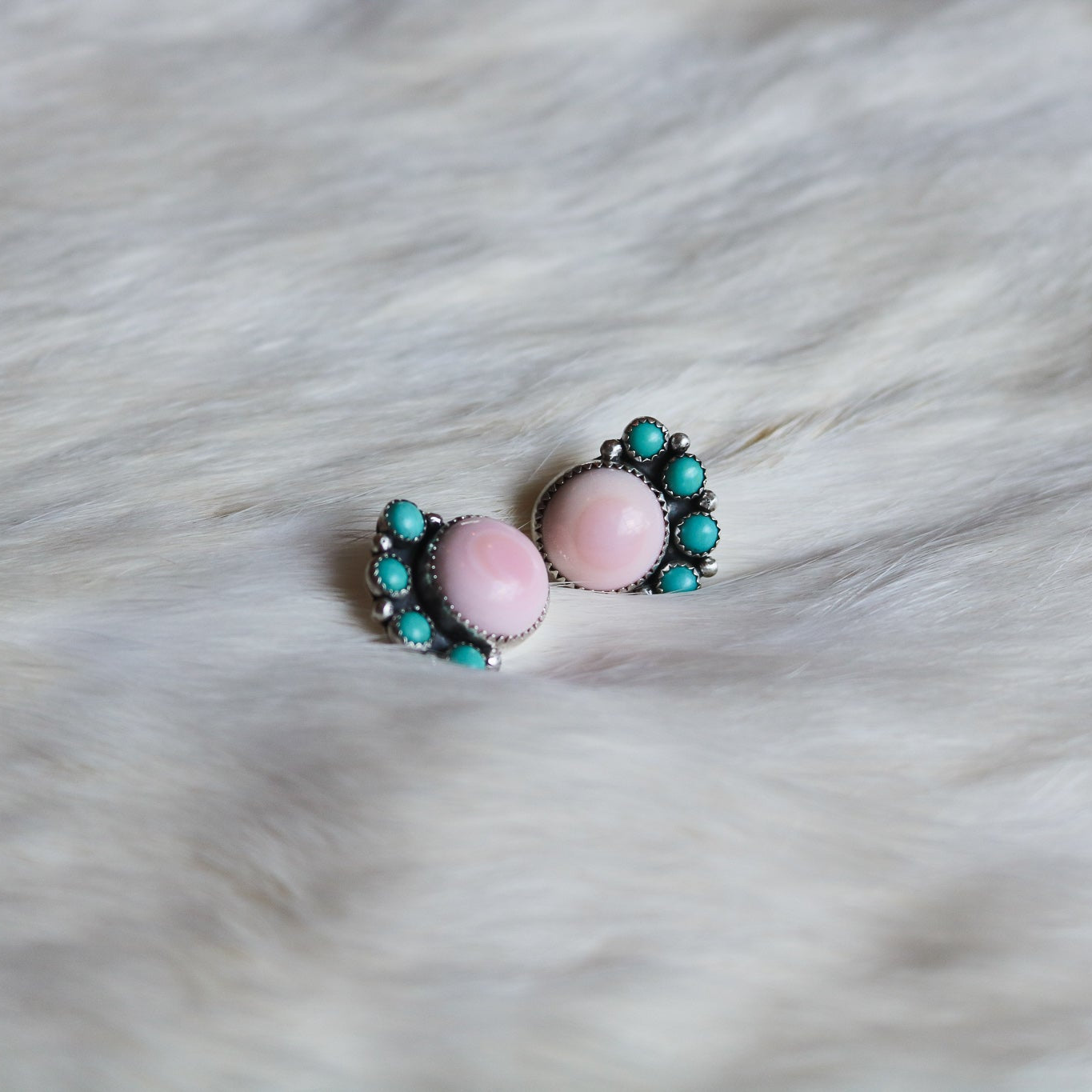Heather Pink Conch + Turquoise Studs // Made to Order