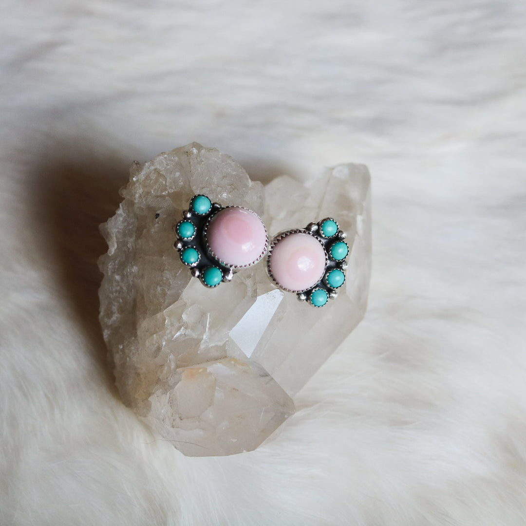 Heather Pink Conch + Turquoise Studs // Made to Order