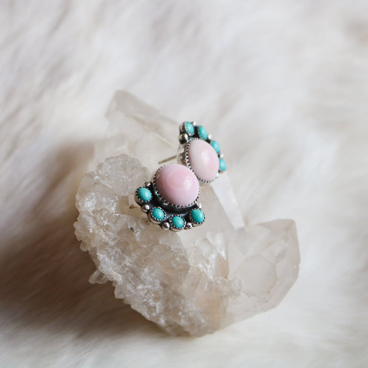 Heather Pink Conch + Turquoise Studs // Made to Order
