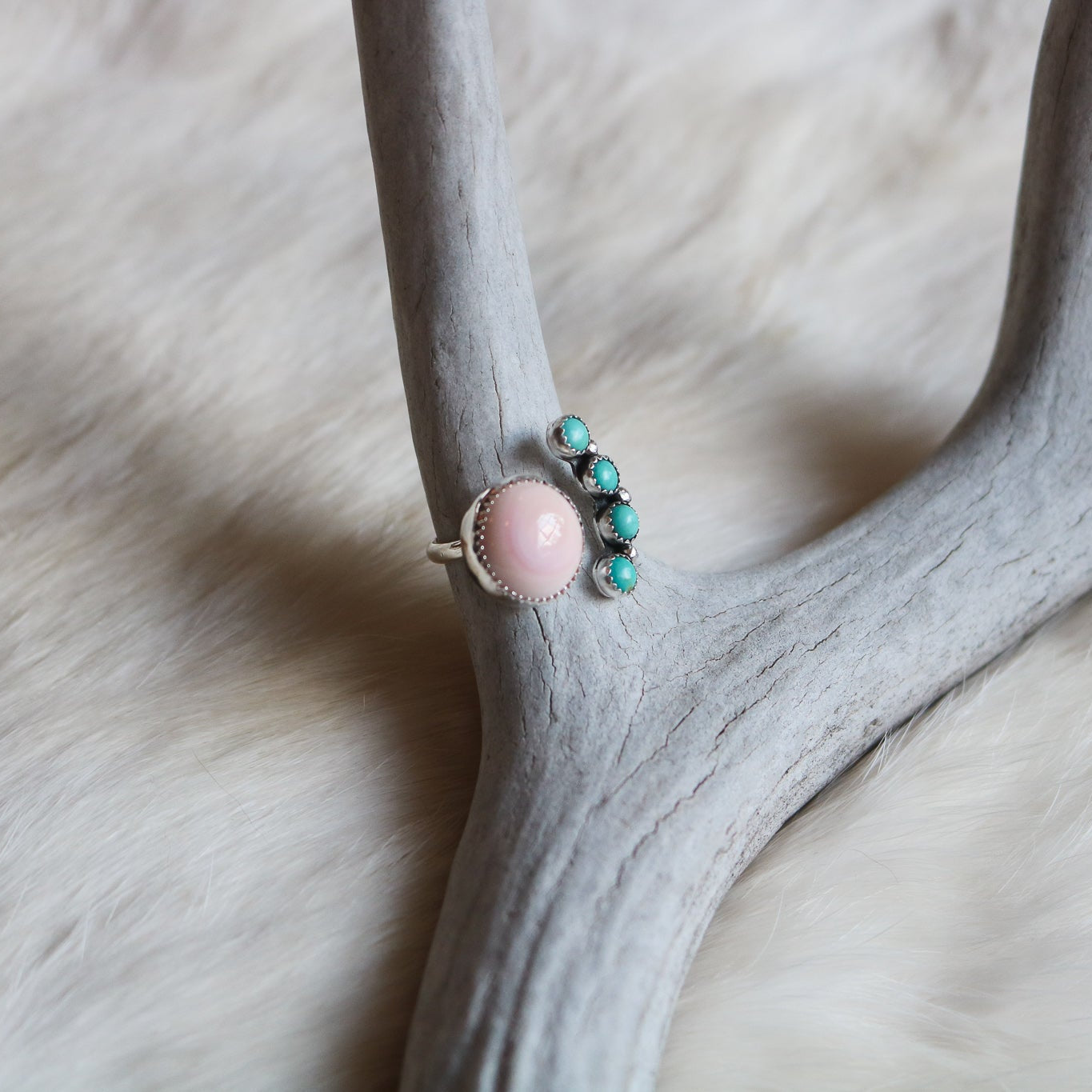 Heather Adjustable Pink Conch + Turquoise Ring // Made to Order