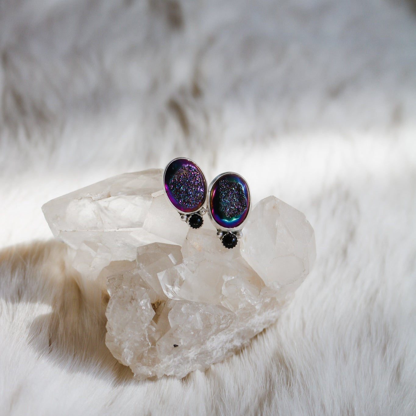 Titanium Druzy + Onyx Studs // One of a Kind