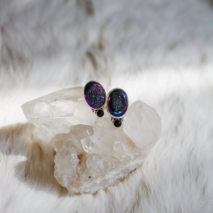Titanium Druzy + Onyx Studs // One of a Kind