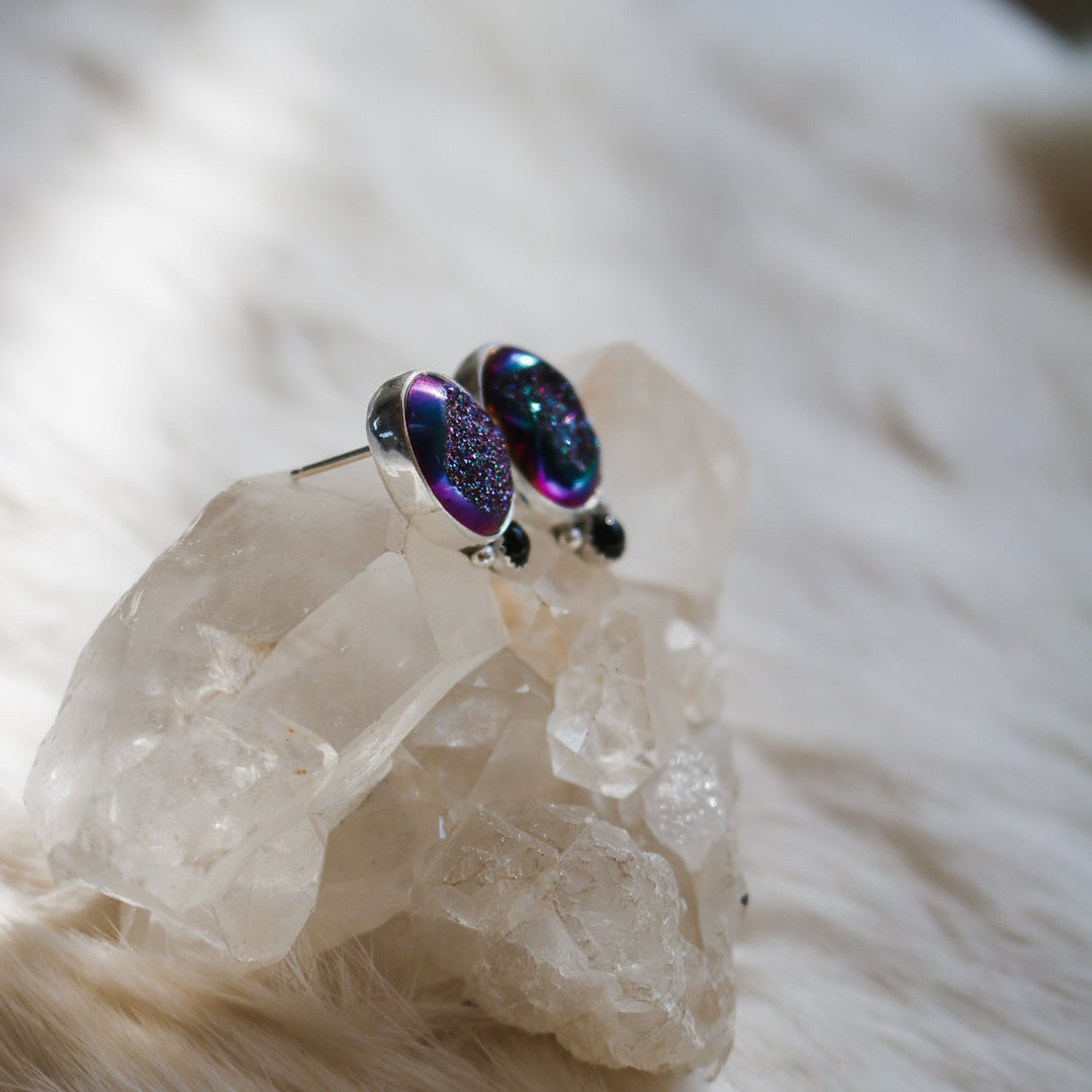Titanium Druzy + Onyx Studs // One of a Kind