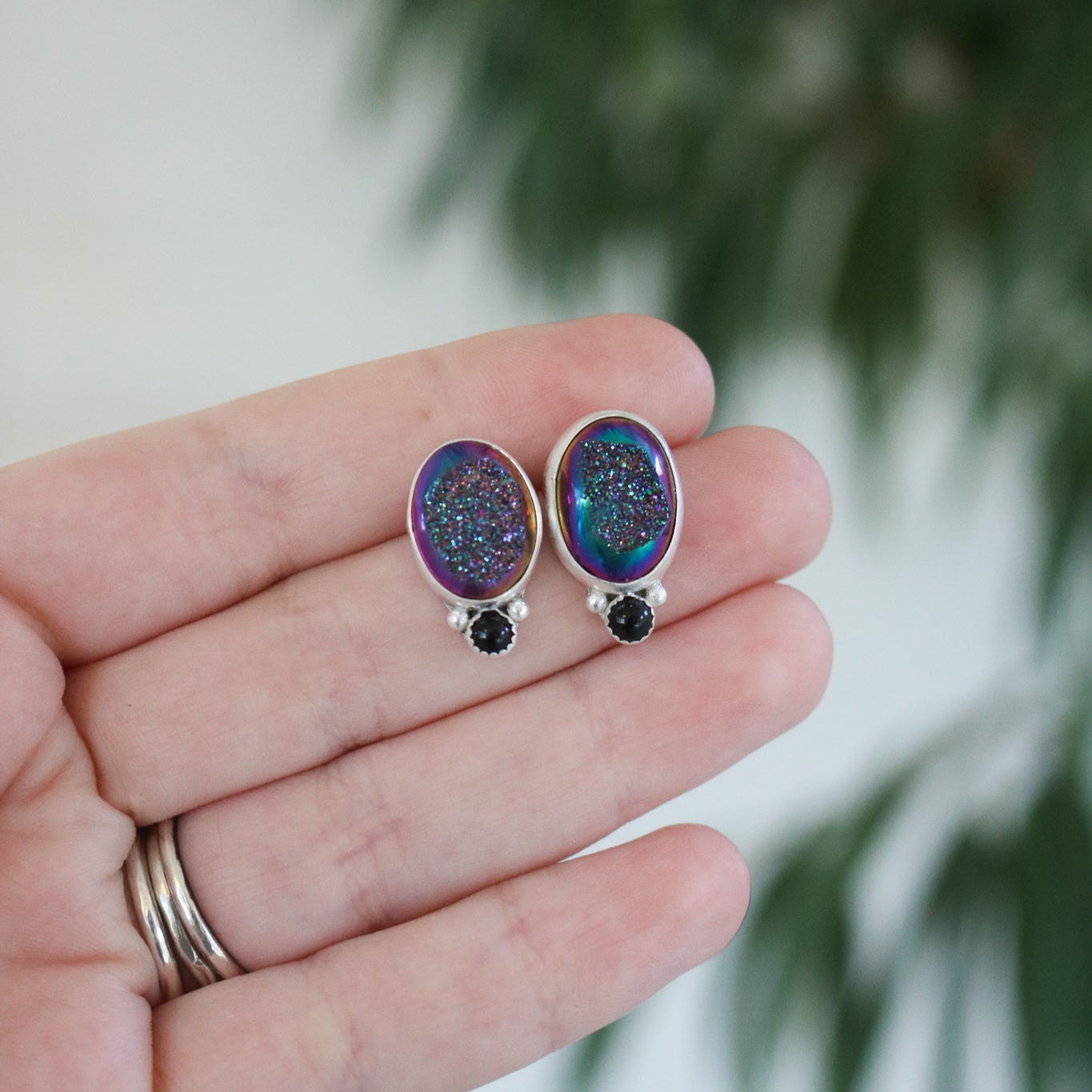 Titanium Druzy + Onyx Studs // One of a Kind