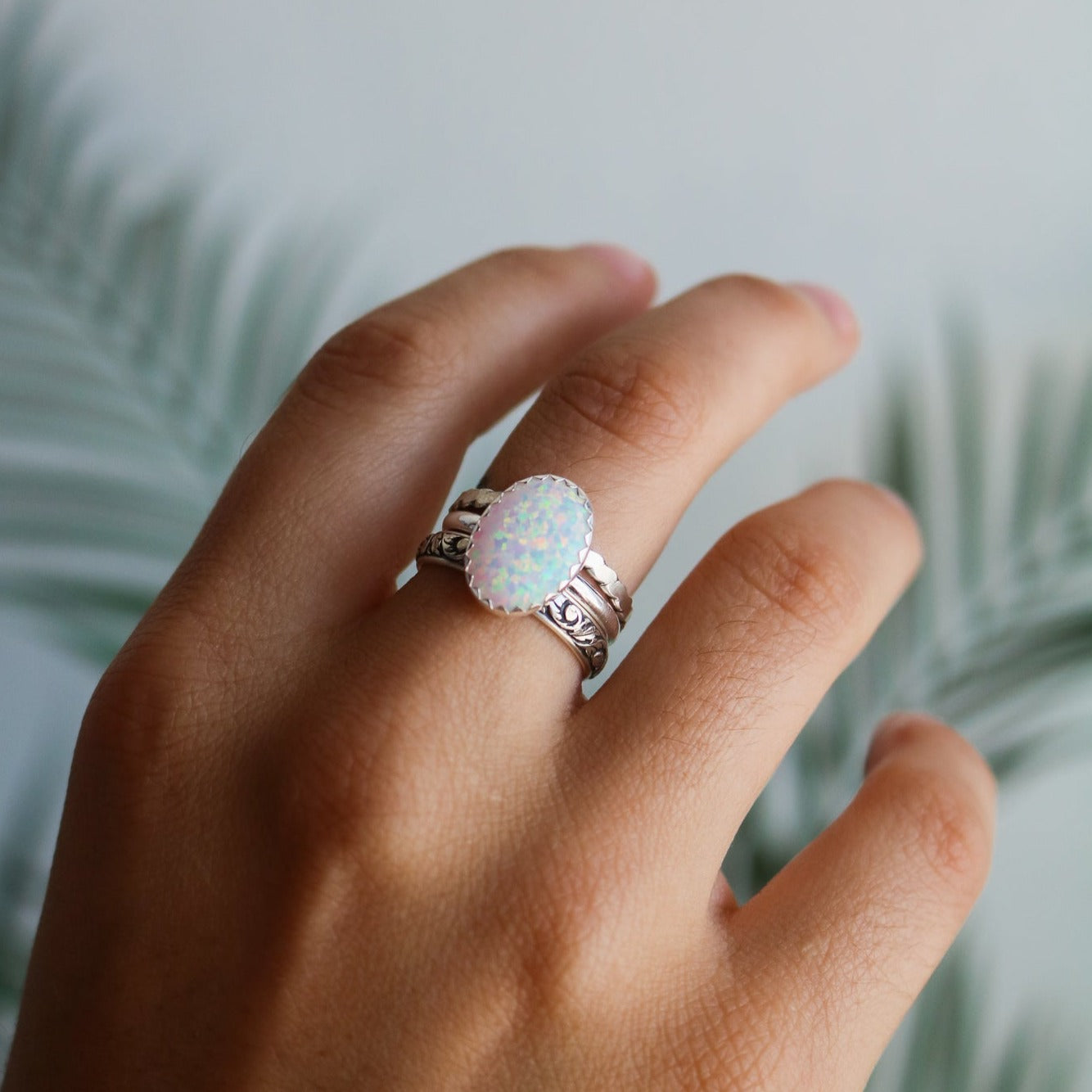 Laredo Stacking Ring Set in White Opal // Made to Order