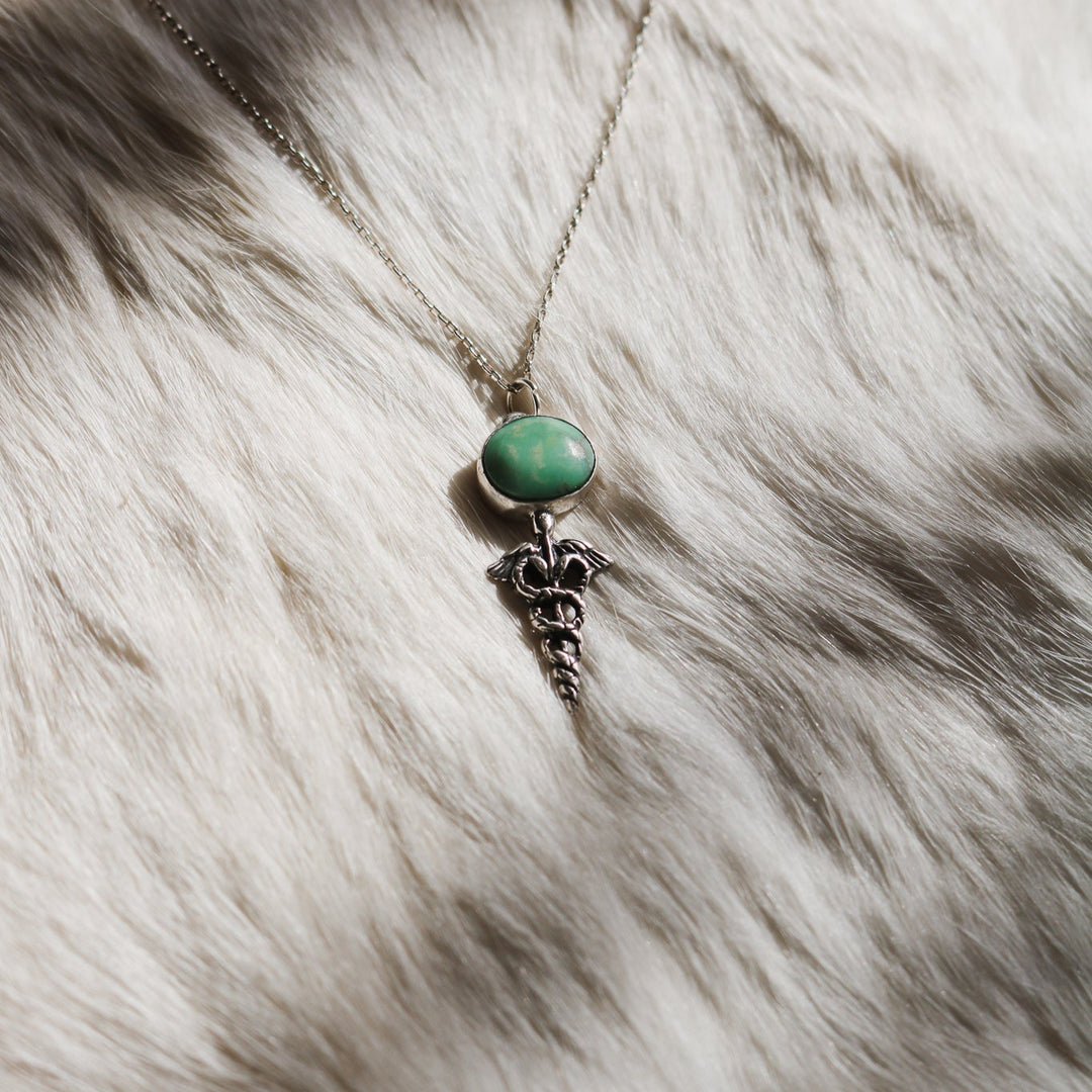 Caduceus Necklace in American Turquoise // One of a Kind