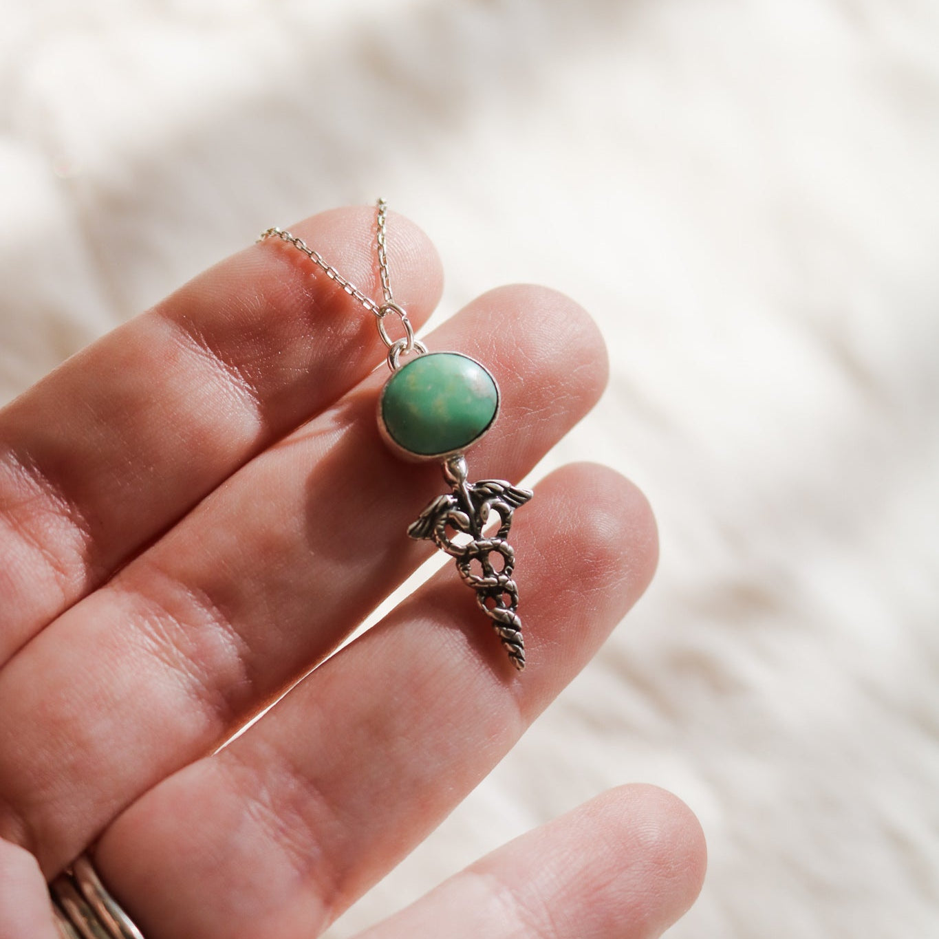 Caduceus Necklace in American Turquoise // One of a Kind