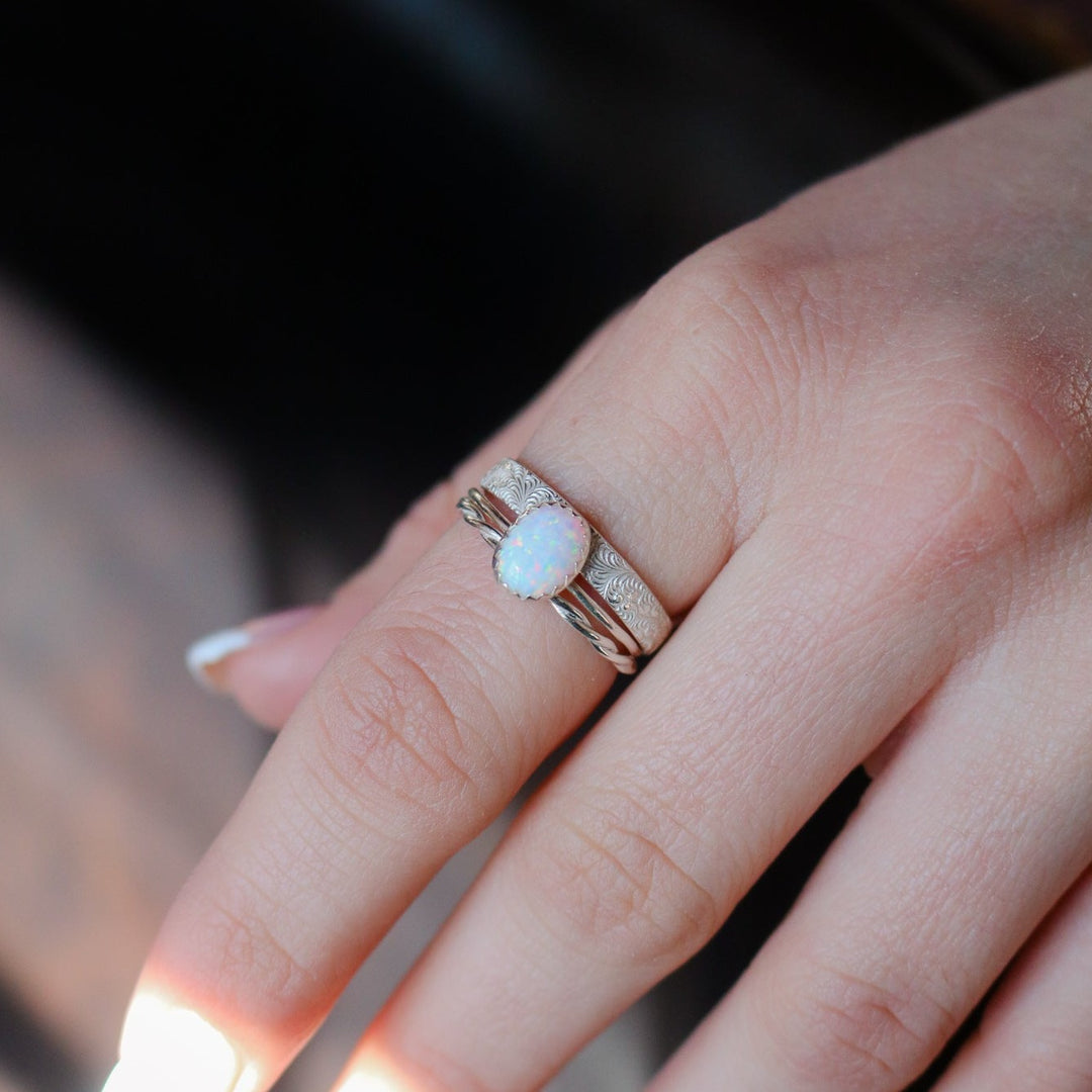 Durango Stacking Ring Set in White Opal