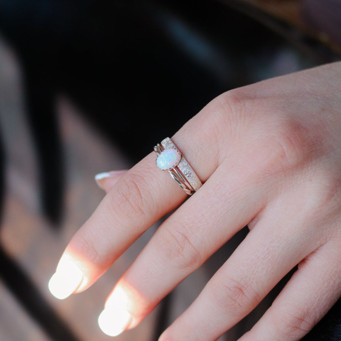 Durango Stacking Ring Set in White Opal