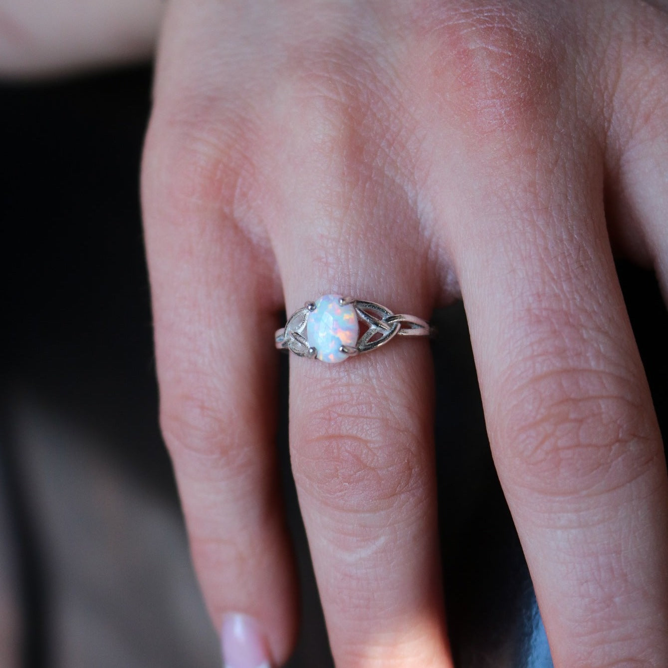 Celtic Knot Ring in White Opal // Made to Order
