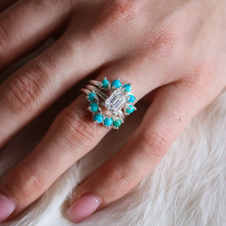 'Margot' Moissanite Engagement + Turquoise Wedding Ring Set // Made to Order