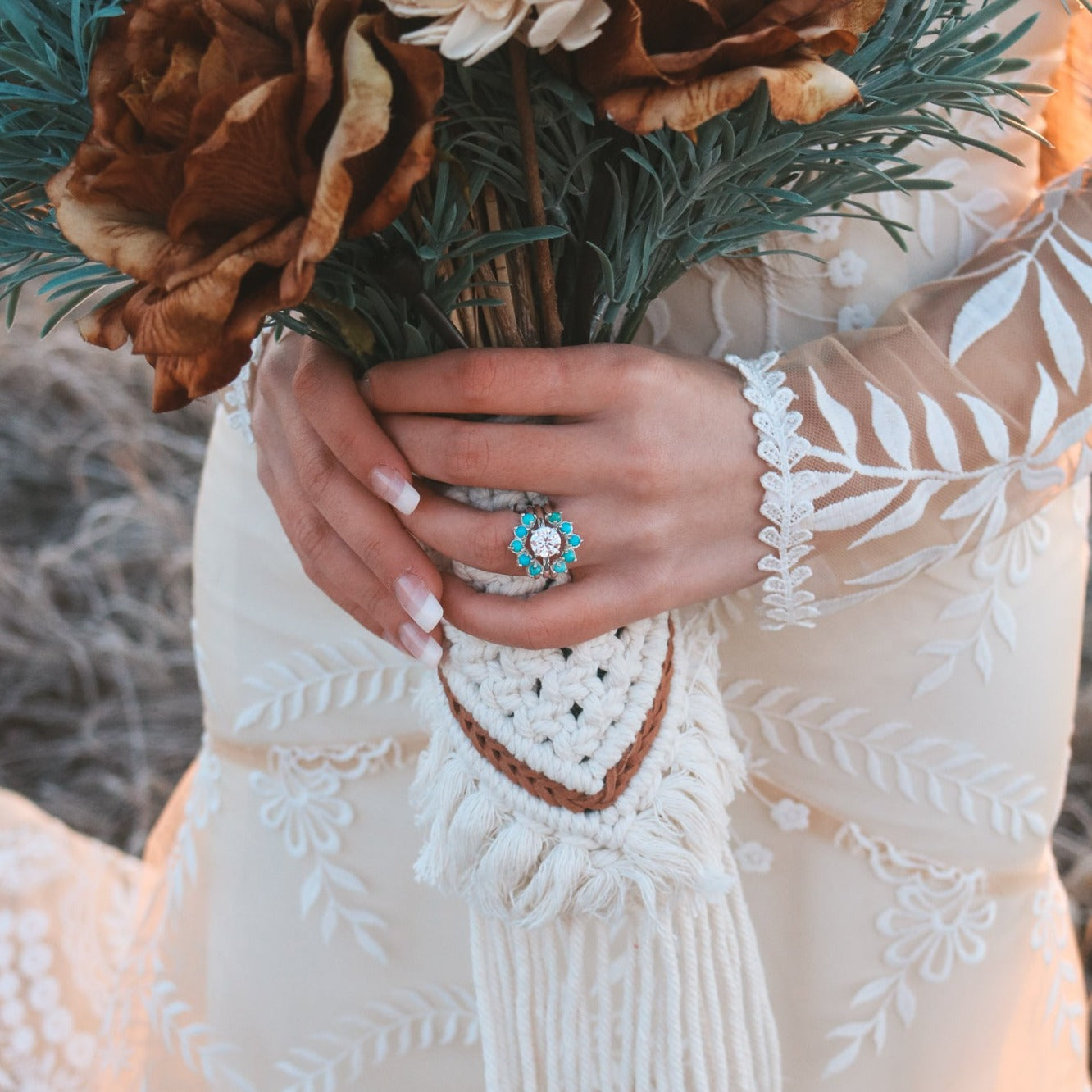 'Mira' Diamond + Turquoise Wedding Ring Set // Made to Order