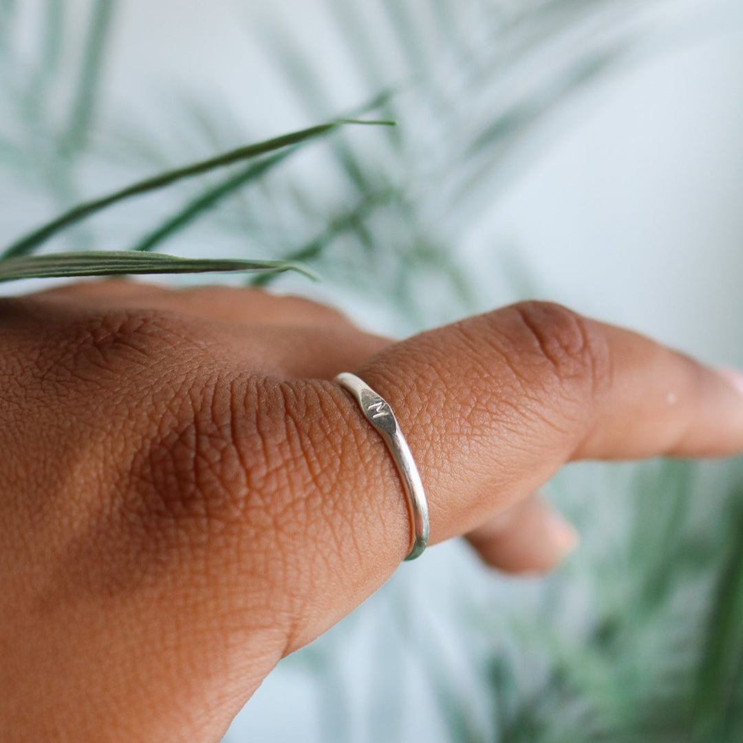 Dainty Initial Signet Stacking Ring // Made to Order – Prairie Sky