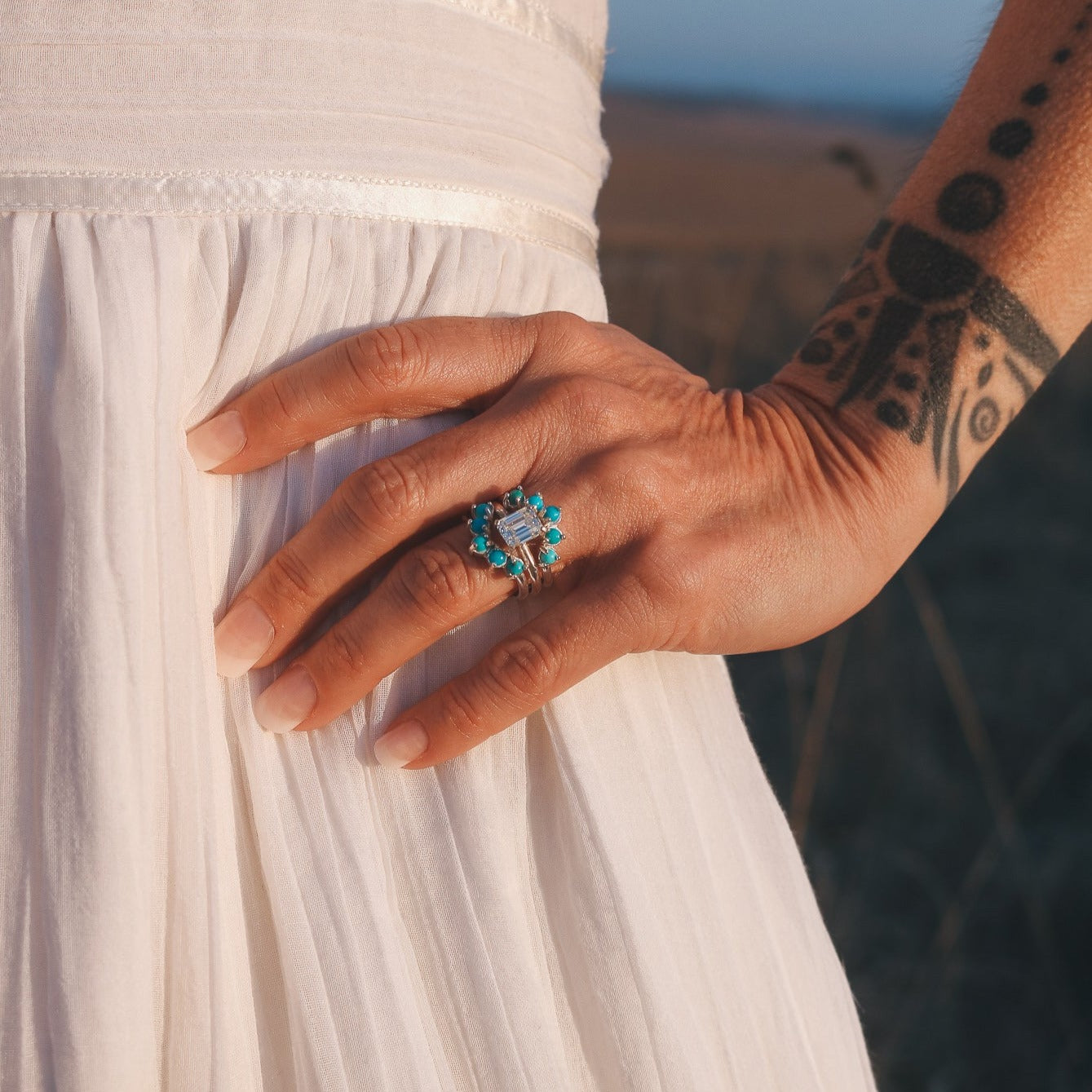 'Margot' Diamond + Turquoise Wedding Ring Set // Made to Order