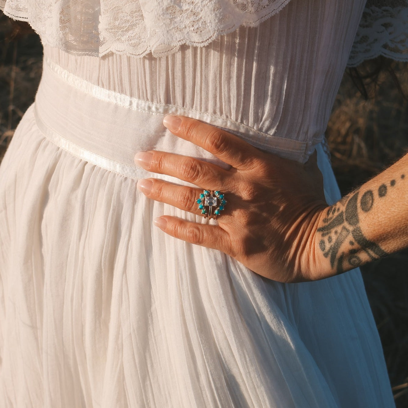 'Margot' Diamond + Turquoise Wedding Ring Set // Made to Order