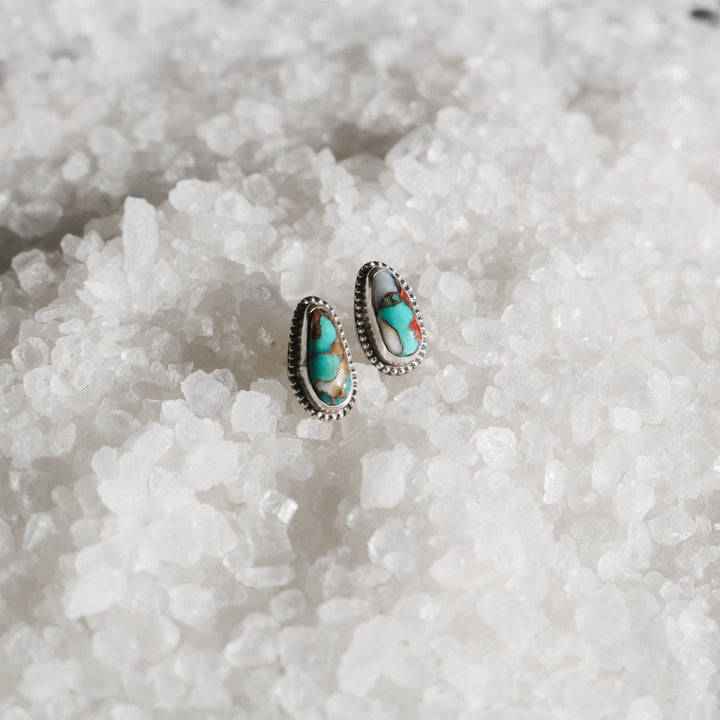 Spiny Oyster + Kingman Turquoise Stud Earrings // One of a Kind