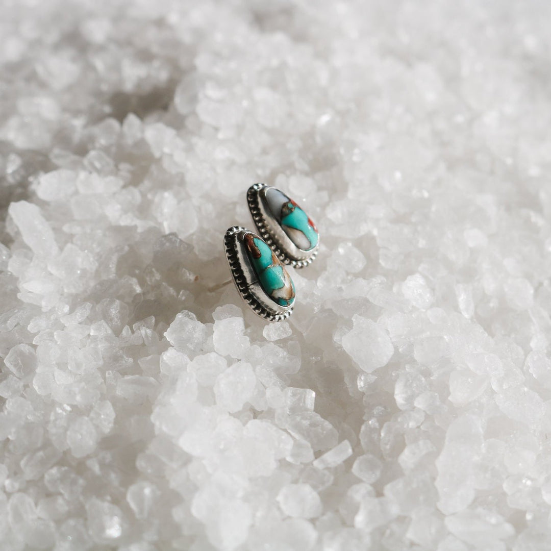 Spiny Oyster + Kingman Turquoise Stud Earrings // One of a Kind