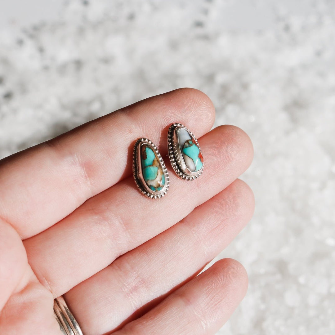 Spiny Oyster + Kingman Turquoise Stud Earrings // One of a Kind