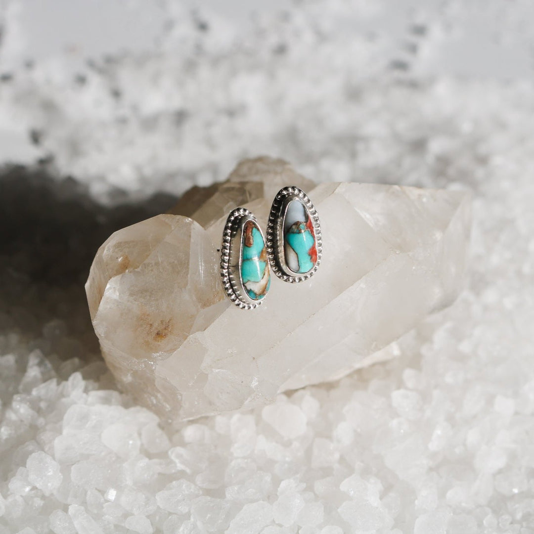 Spiny Oyster + Kingman Turquoise Stud Earrings // One of a Kind