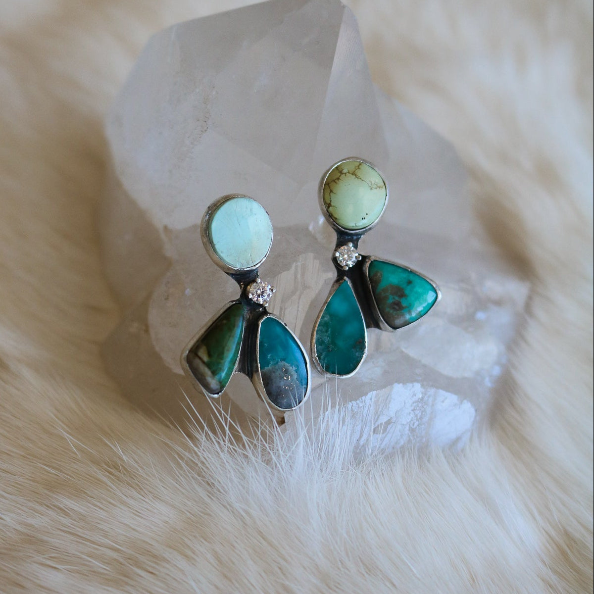 'Louella' Turquoise + Diamond Earrings // One of a Kind