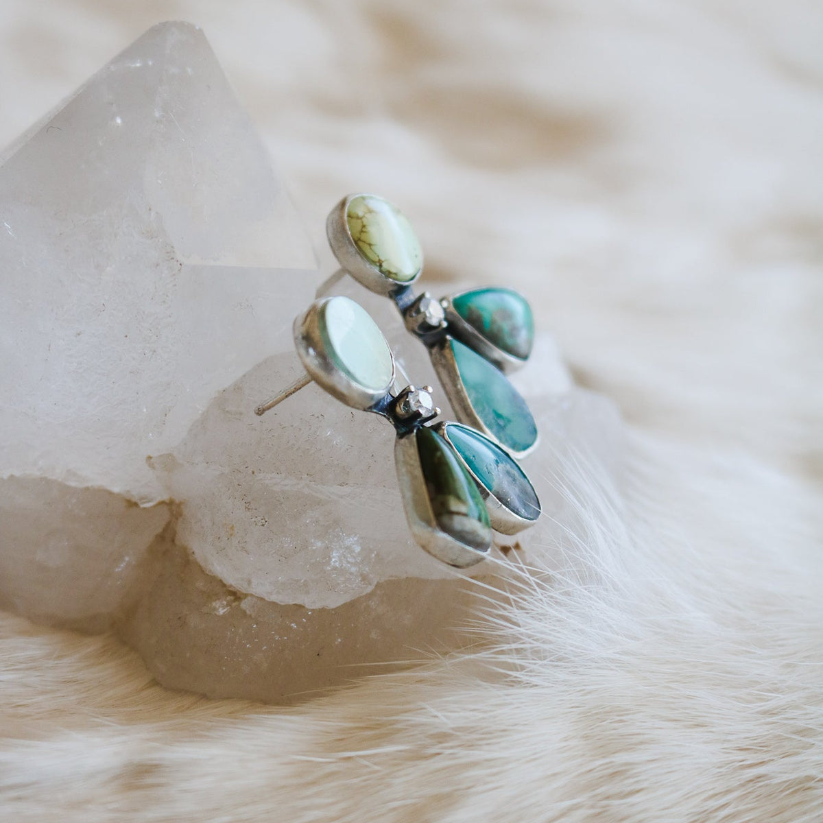 'Louella' Turquoise + Diamond Earrings // One of a Kind