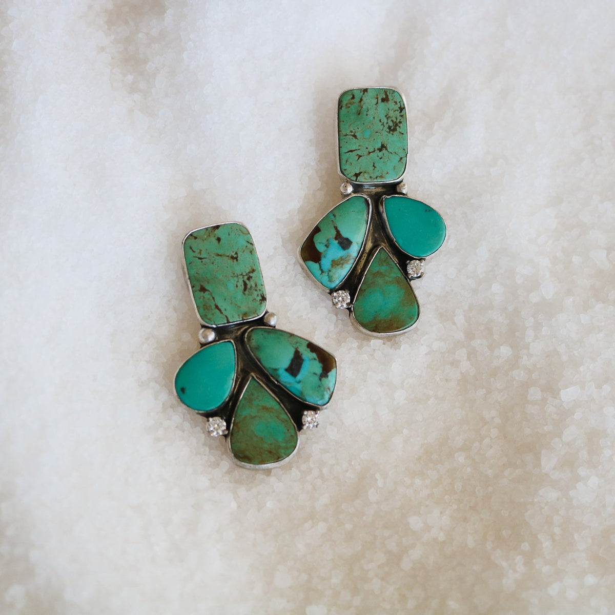 'Marguerite' Turquoise + Diamond Earrings // One of a Kind