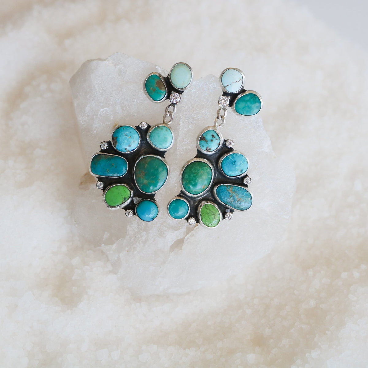 'Josephine' Turquoise + Diamond Earrings // One of a Kind