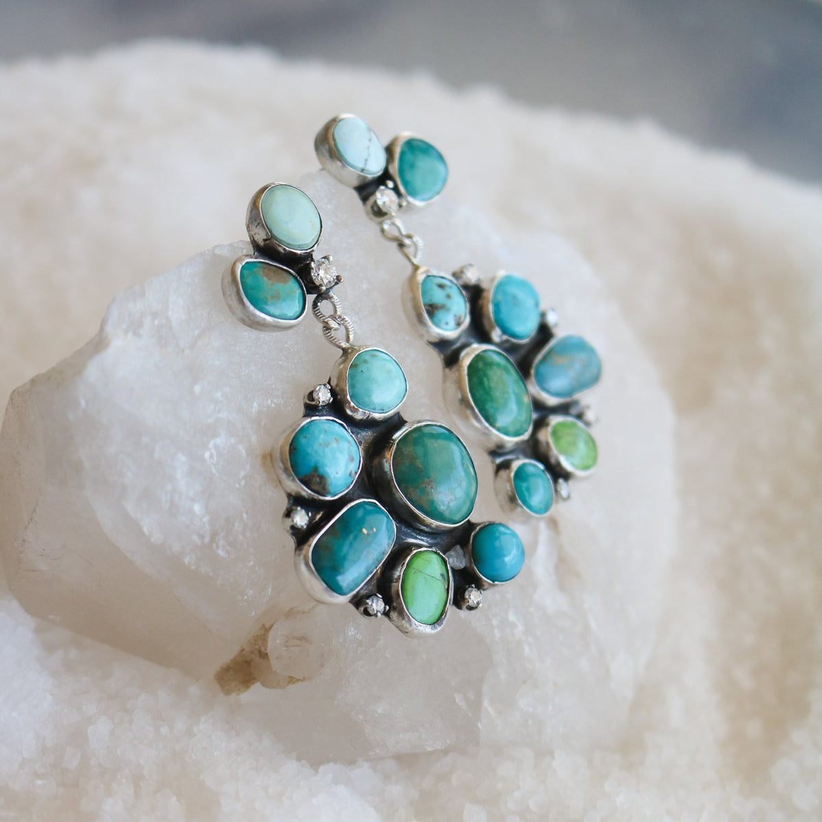 'Josephine' Turquoise + Diamond Earrings // One of a Kind