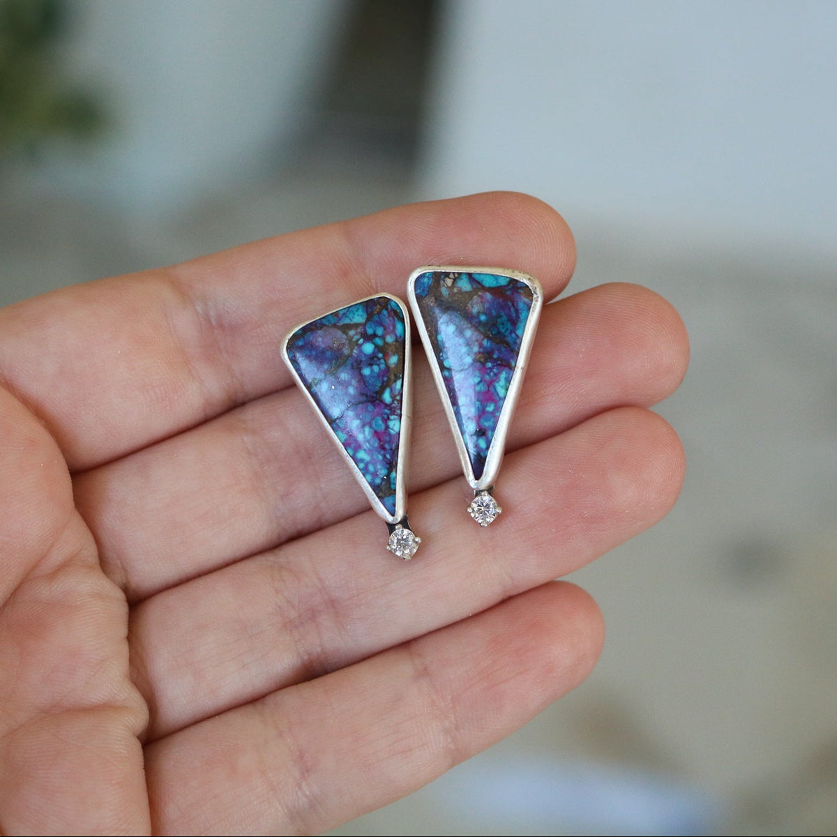 'Murphy' Purple Mojave Turquoise + Diamond Earrings // One of a Kind