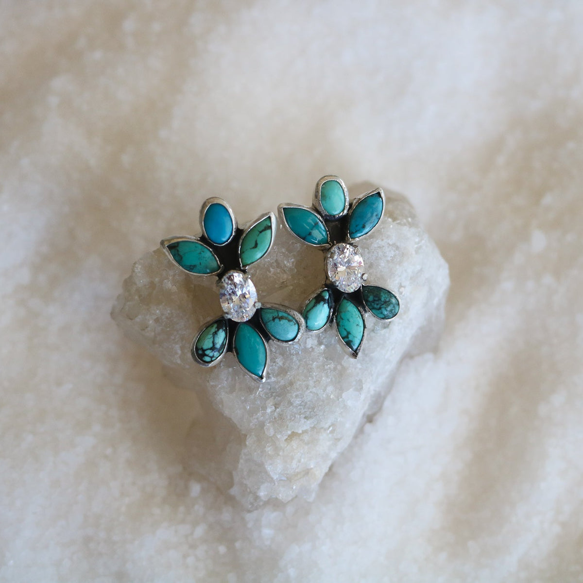 'Lenore' Turquoise + Diamond Earrings // One of a Kind