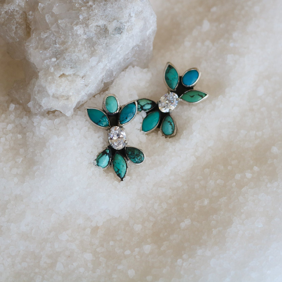 'Lenore' Turquoise + Diamond Earrings // One of a Kind