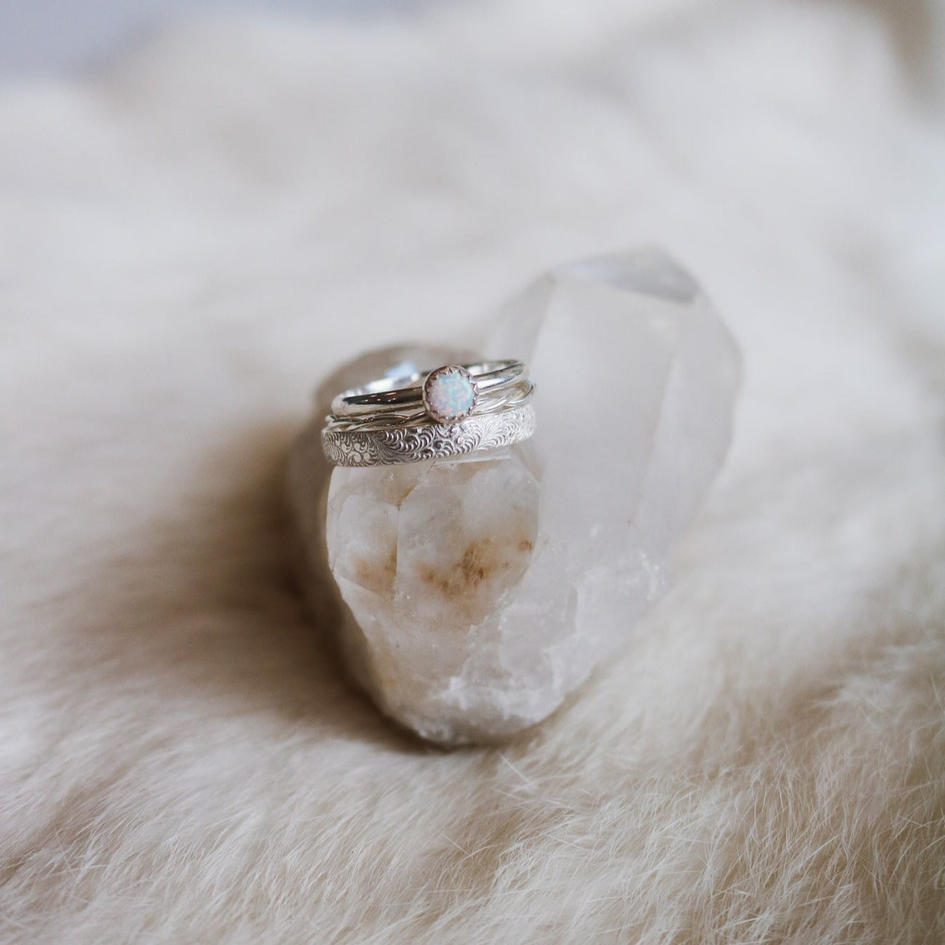 Sandia Stacking Ring Set in White Opal // Made to Order