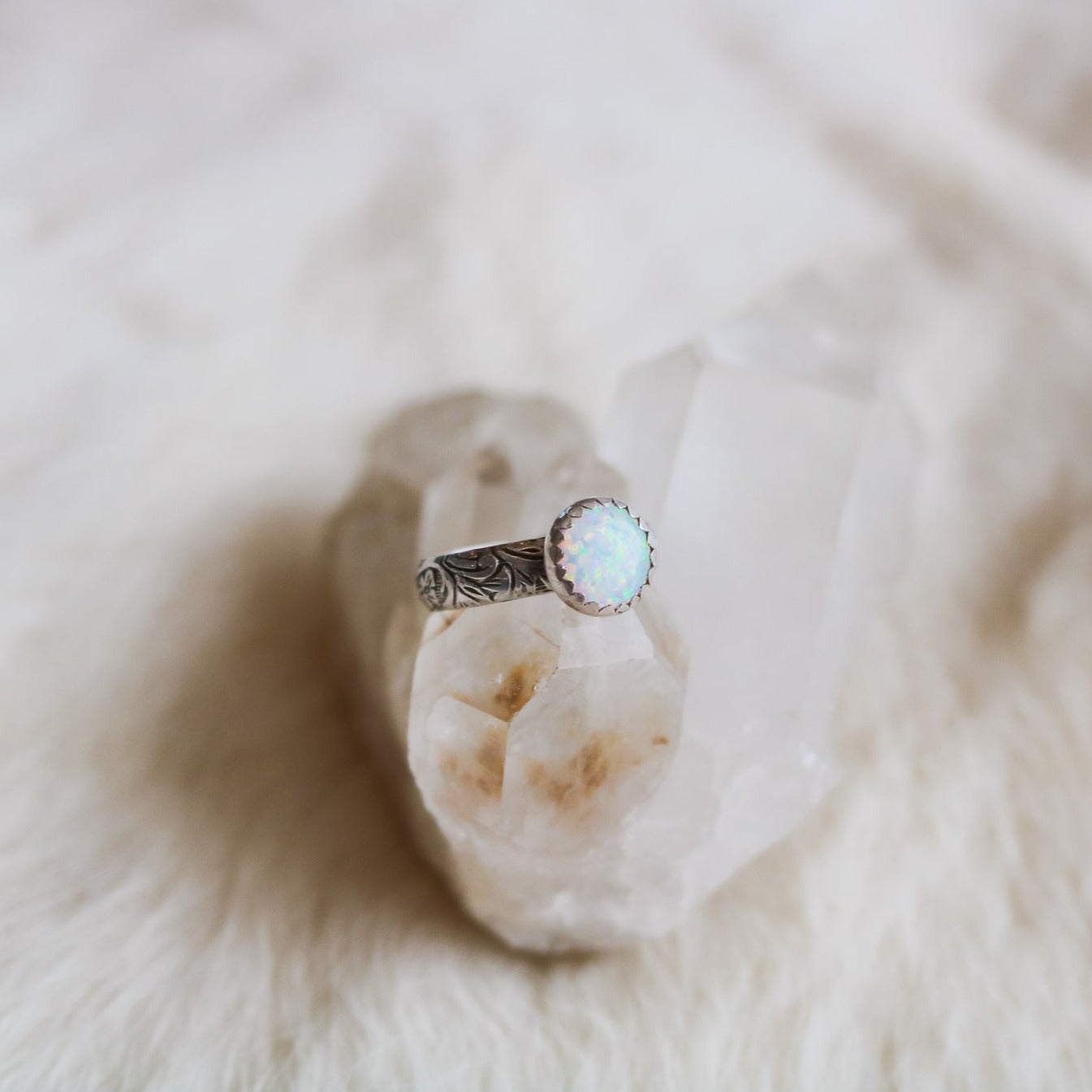 Sweetwater Stacking Ring in White Opal // Made to Order