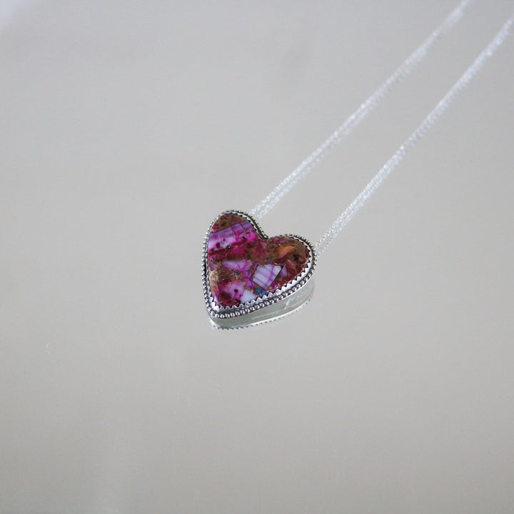 Pink Dahlia Heart Necklace // One of a Kind