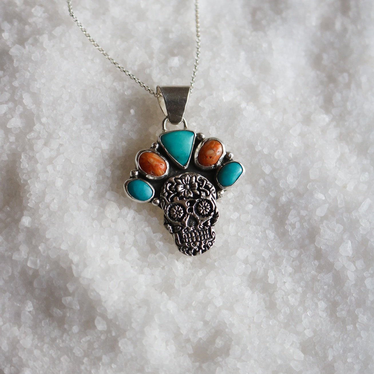 Sugar Skull + Stone Crown Pendant // One of a Kind