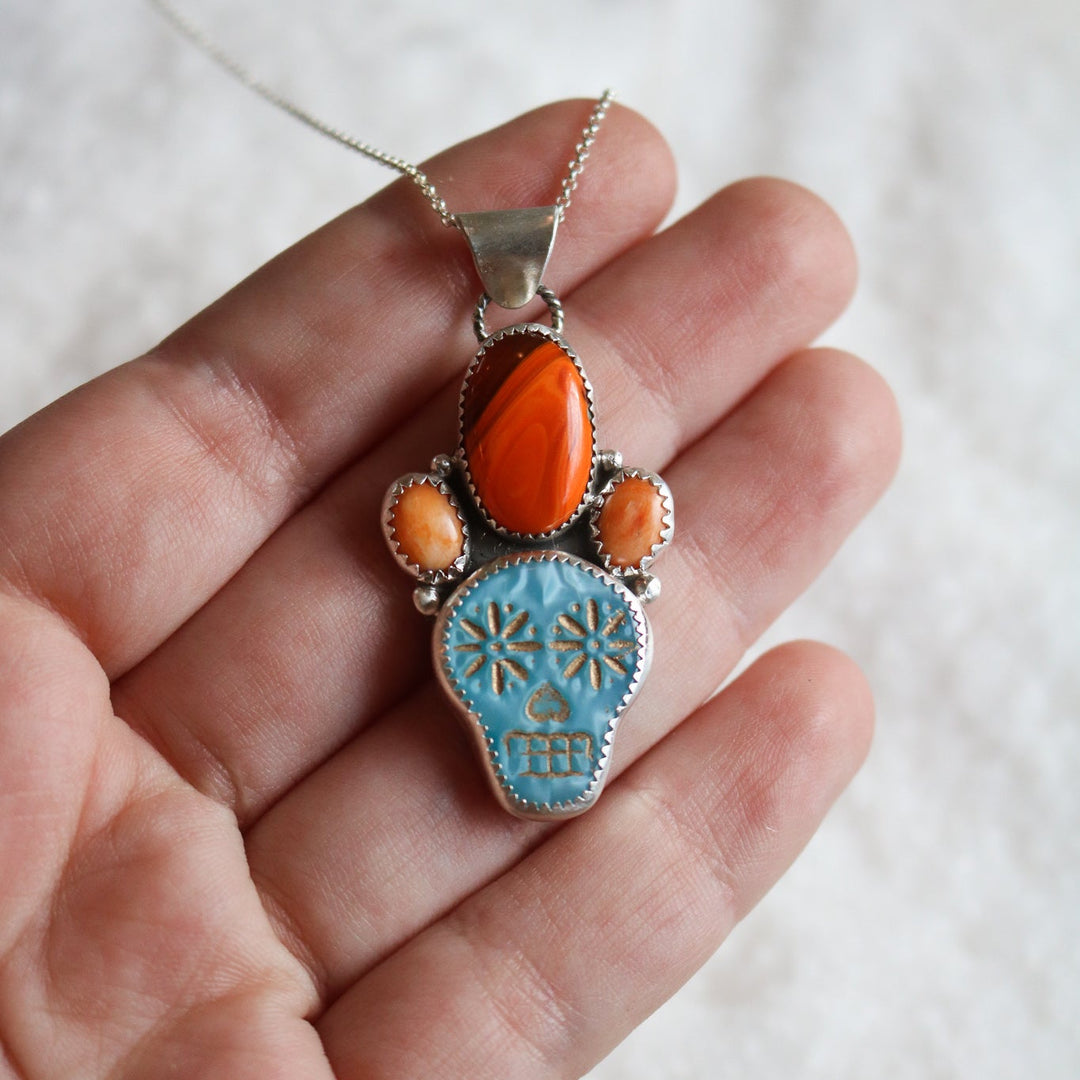 Sugar Skull + Pumpkin Spice Necklace // One of a Kind