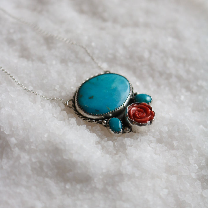 Kingman Turquoise + Spiny Rose Necklace // One of a Kind